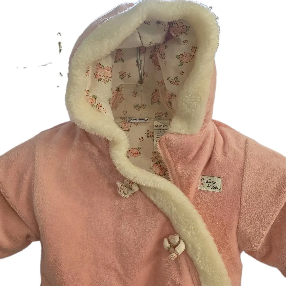 Baby Girl CALVIN KLEIN Designer Winter Snowsuit Pink Flower 6-9 Months SOFT WARM